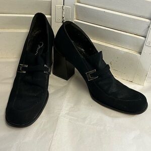 David Aaron vintage chunky heels black microfiber shoes Size 6M
